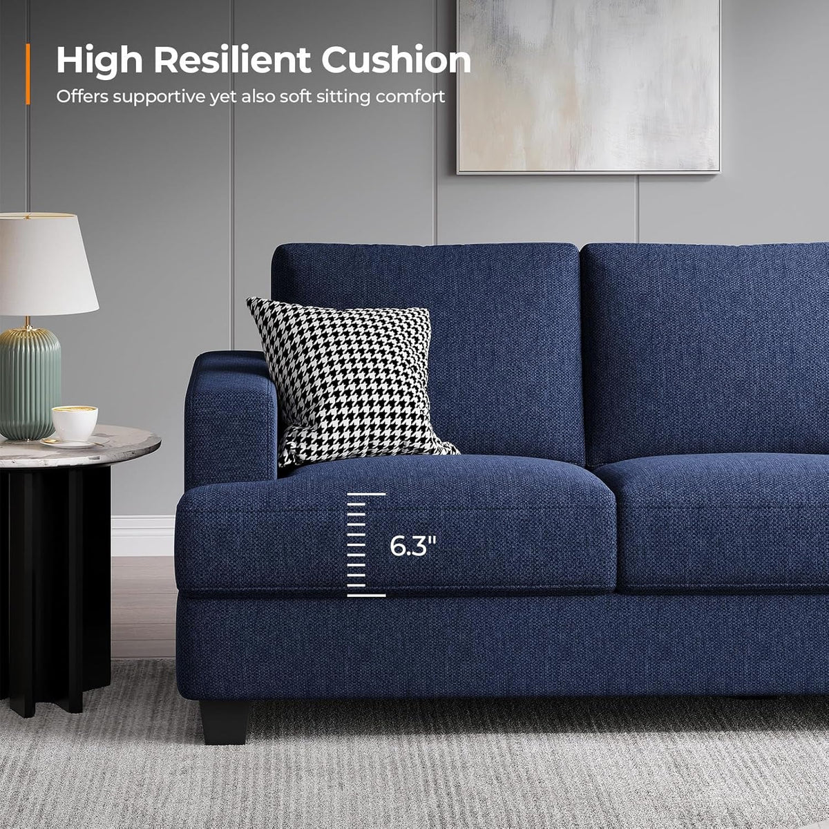 Navy Blue 3-Seater Sofa with Deep Seats