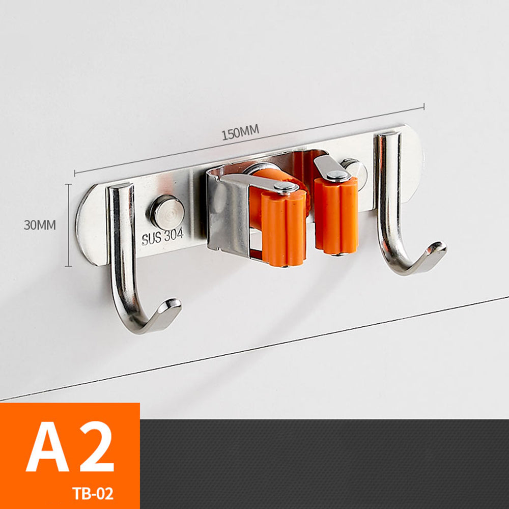 Wall-Mounted Broom and Mop Hook Storage Rack