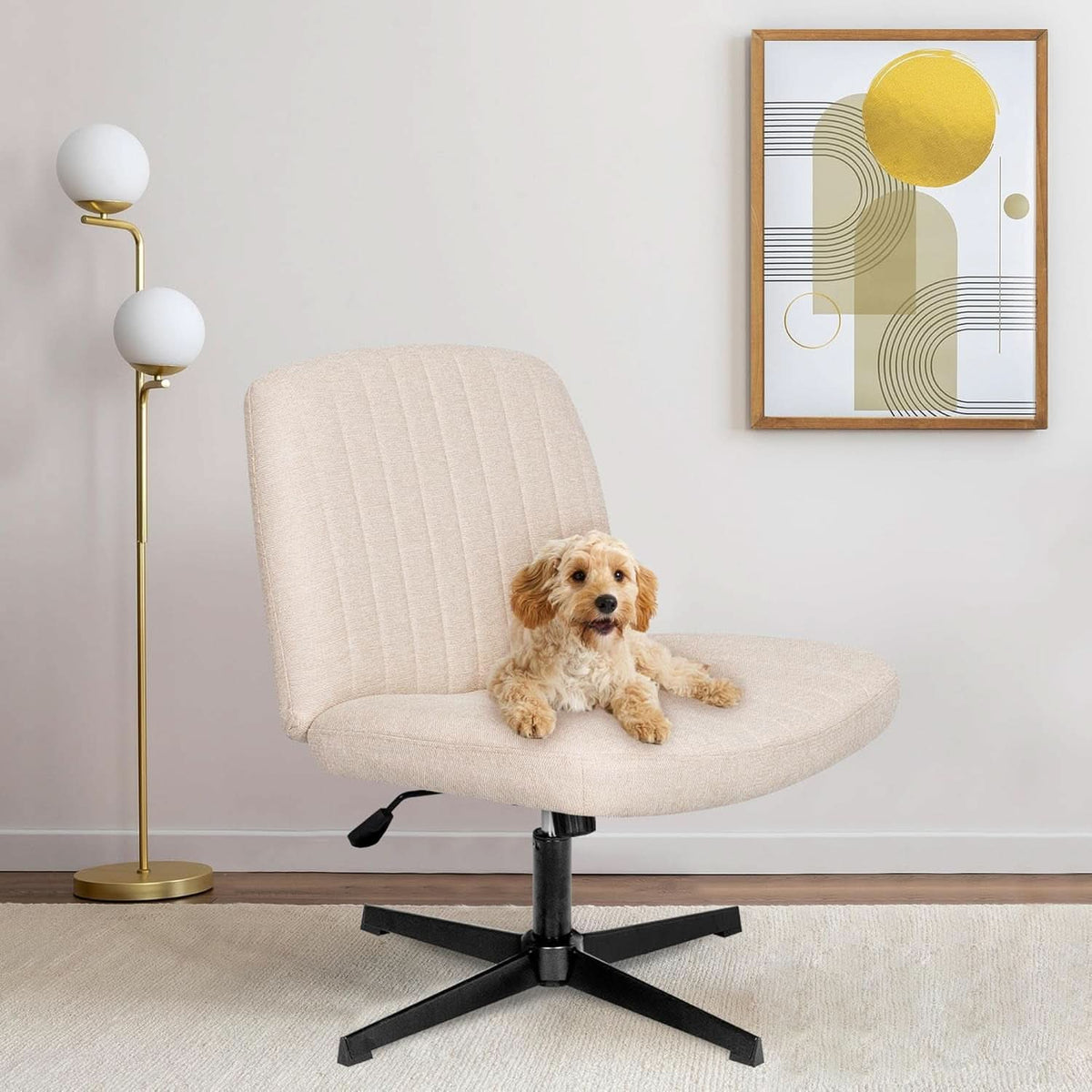 Beige Wide-Seat Adjustable Swivel Office Chair