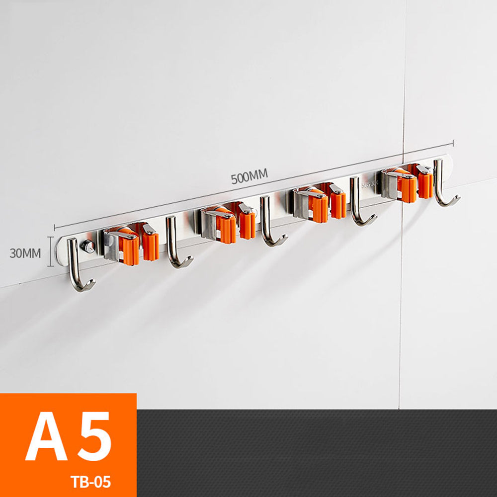 Wall-Mounted Broom and Mop Hook Storage Rack