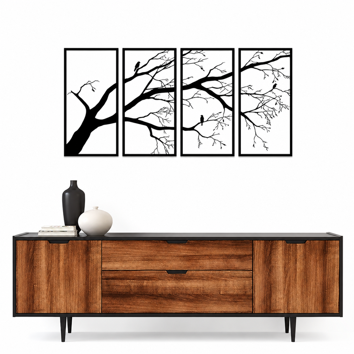 4-Piece Branch & Flying Bird Metal Wall Art Set
