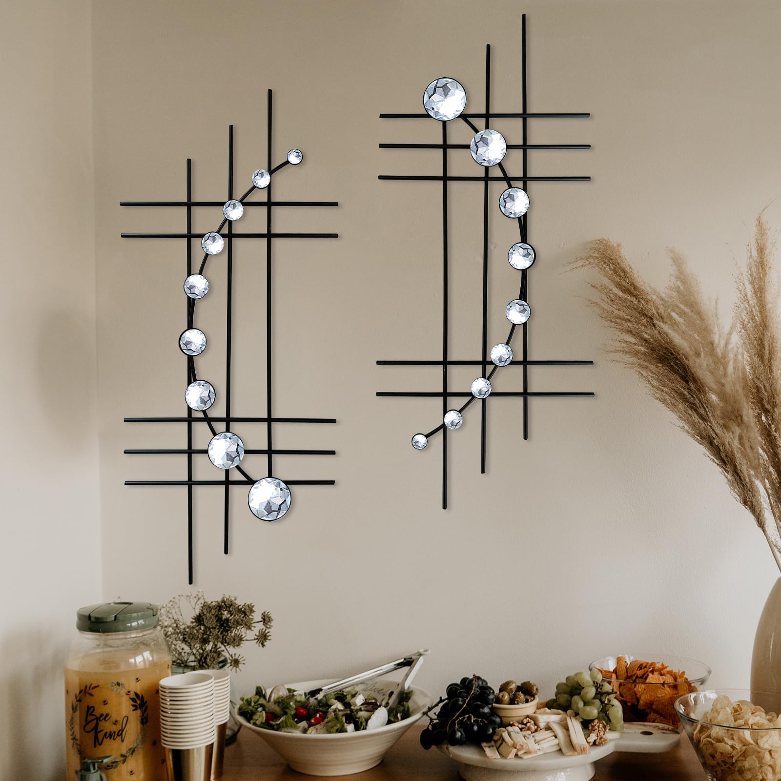 2-Set Bling Metal Wall Art | Jeweled Crystal Diamond Wall Sculpture