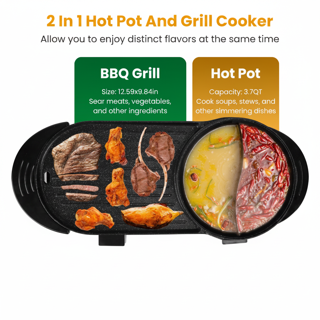 2-in-1 hot pot and grill cooker on white background