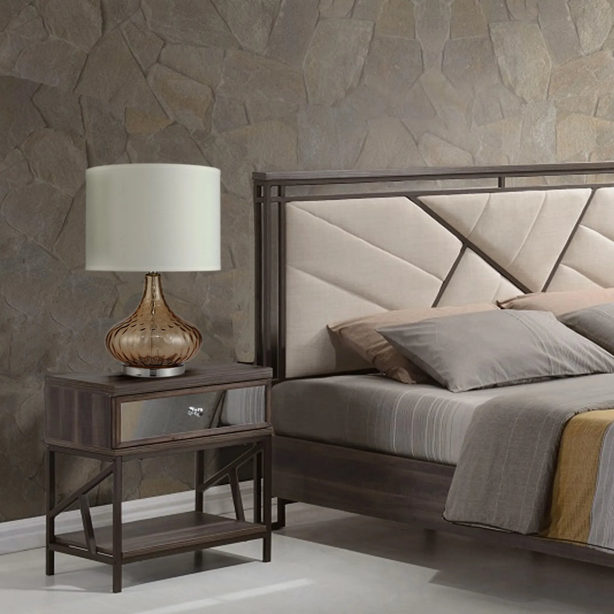 Brown Textured Glass Table Lamp with White Shade