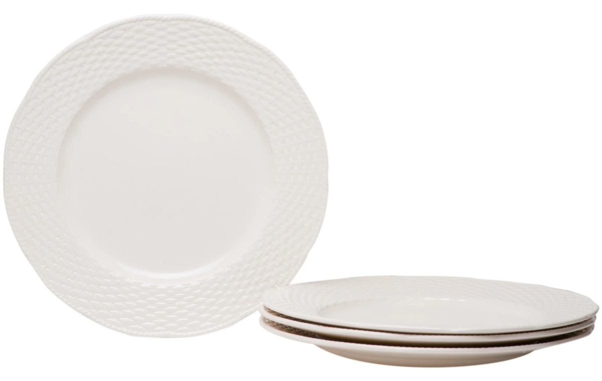 White 4-Piece Weave Stoneware Dinner Plate Set – Service for 4