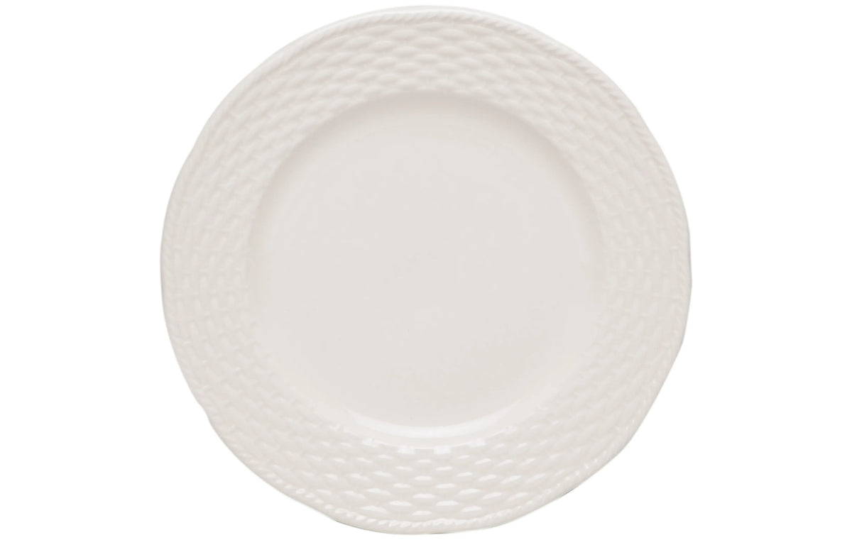 White 4-Piece Weave Stoneware Dinner Plate Set – Service for 4