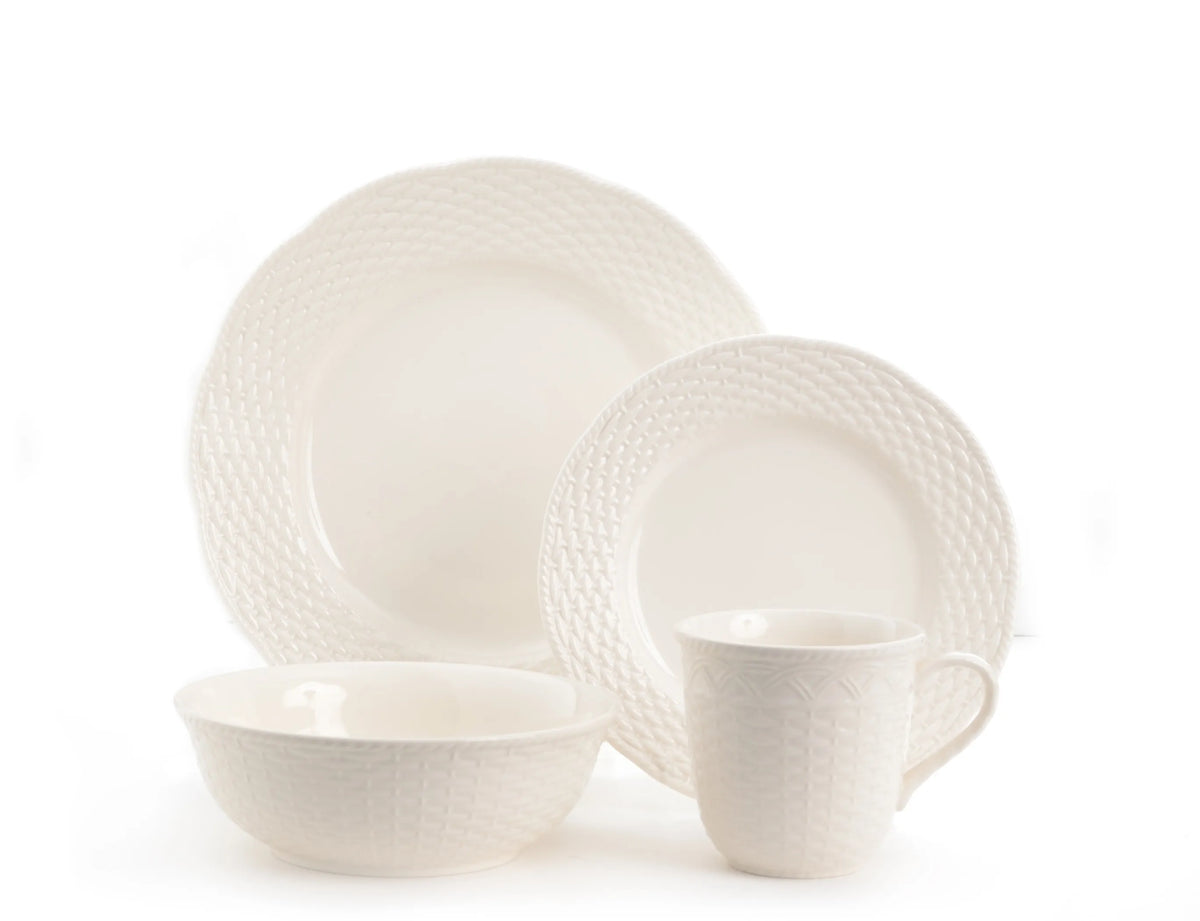 White 4-Piece Weave Stoneware Dinner Plate Set – Service for 4