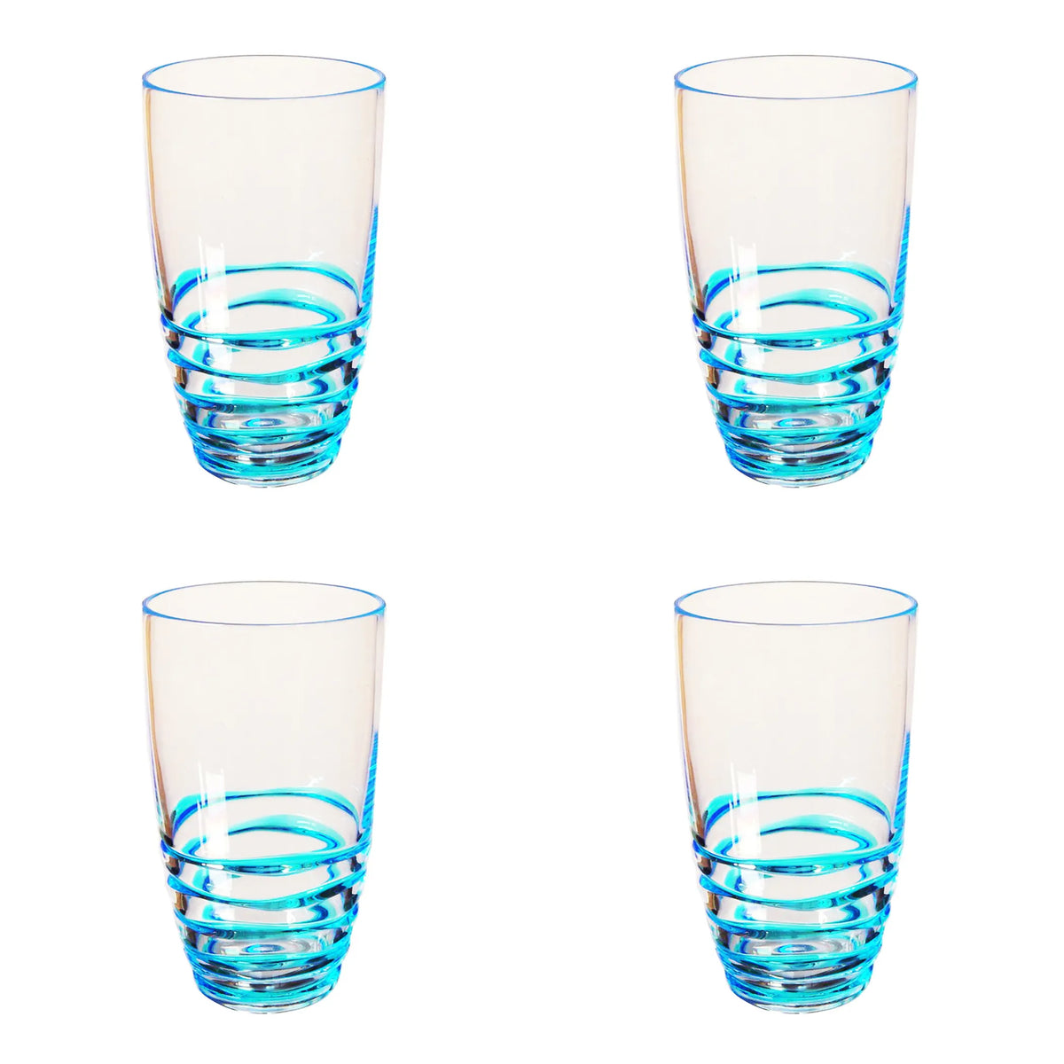 Set of Four Clear and Blue Swirl Acrylic Highball Glasses