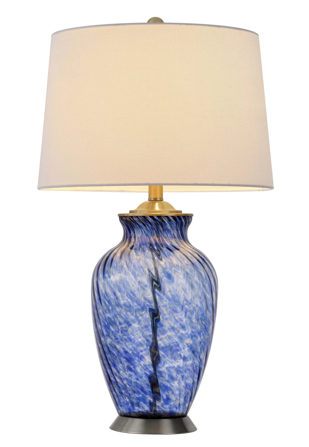 Blue Swirl Glass Table Lamp with White Empire Shade – 28"