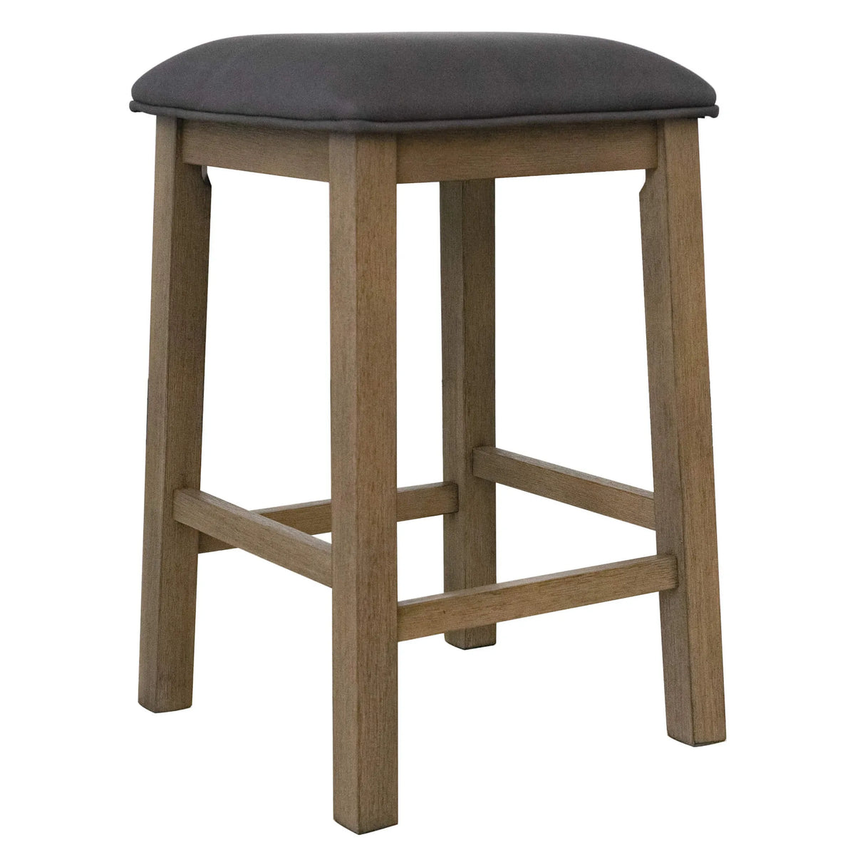 Counter Height Backless Bar Stools | Set of 2 | Gray Upholstered Padded Seats | Brown Acacia Wood