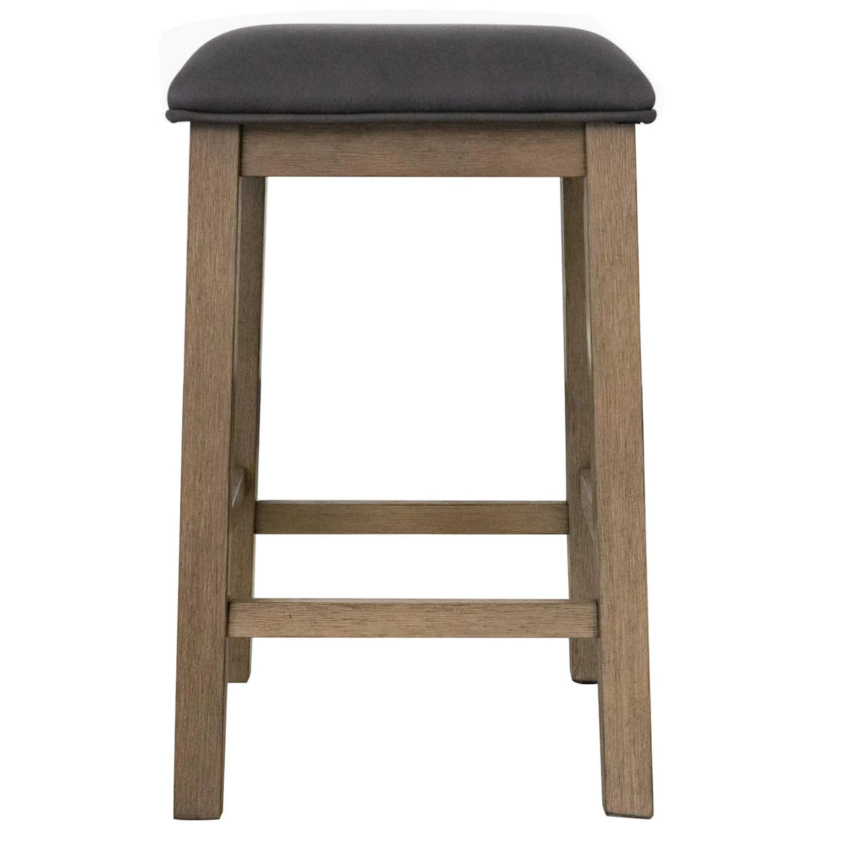 Counter Height Backless Bar Stools | Set of 2 | Gray Upholstered Padded Seats | Brown Acacia Wood