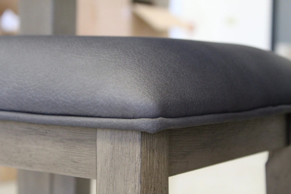 Counter Height Backless Bar Stools | Set of 2 | Gray Upholstered Padded Seats | Brown Acacia Wood