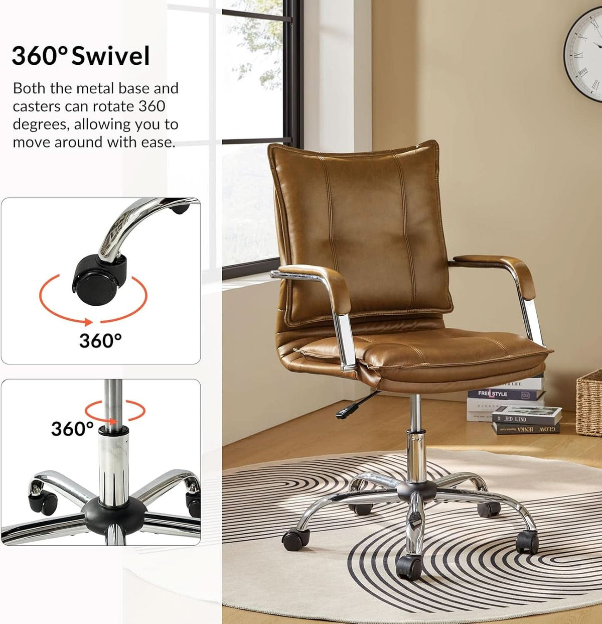 Brown Faux Leather Adjustable Swivel Office Chair