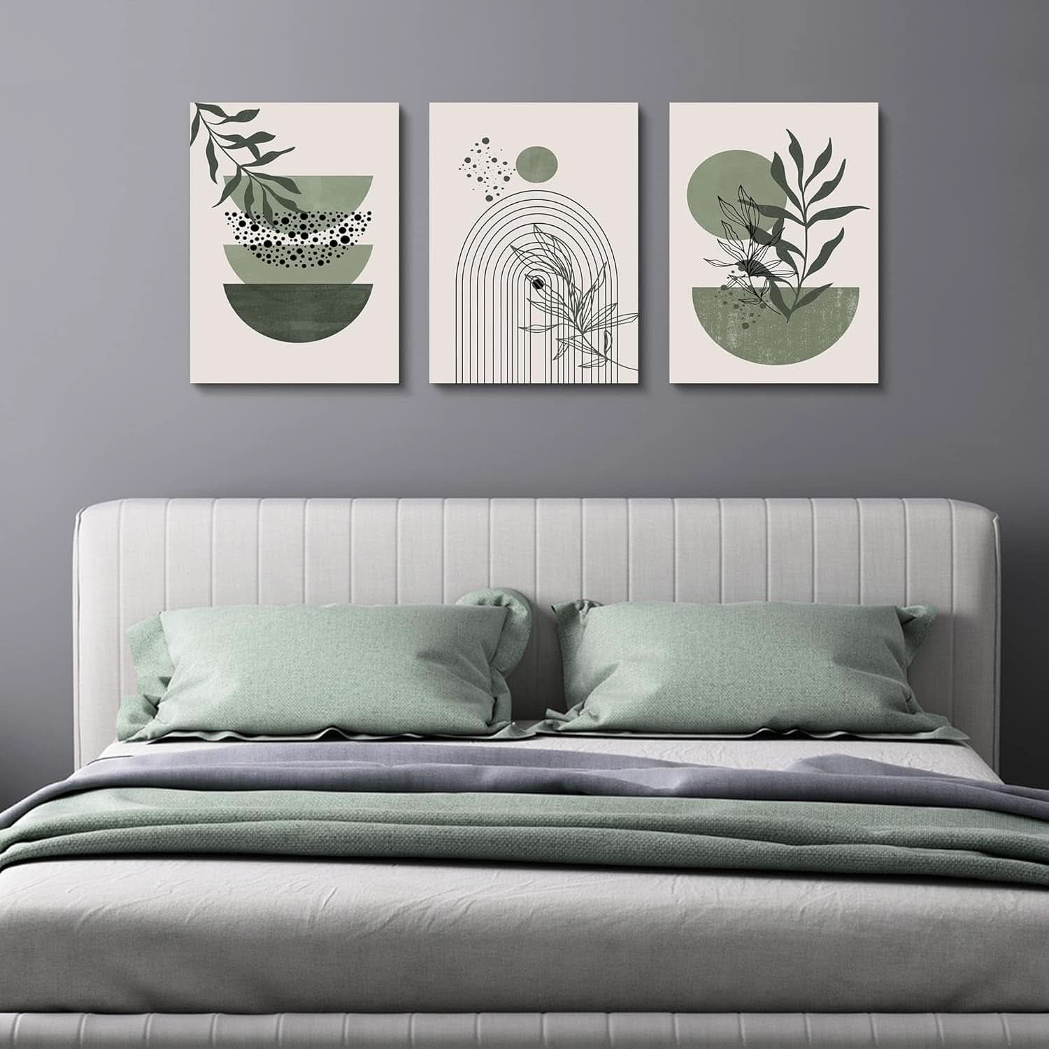 Sage Green Boho Framed Wall Art Set of 3, 12x16 Inch