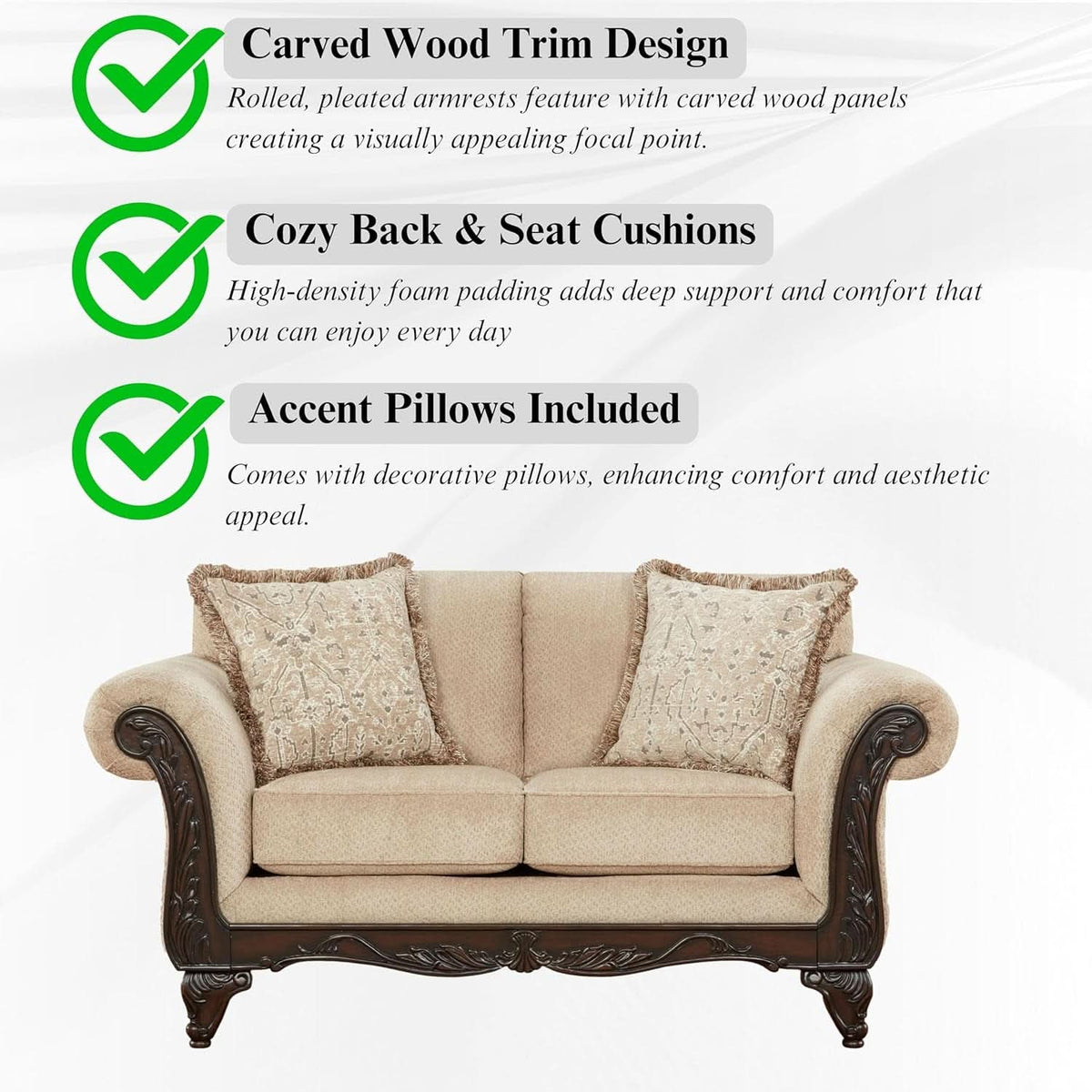 2-Piece Beige Wheat Sofa & Loveseat Set