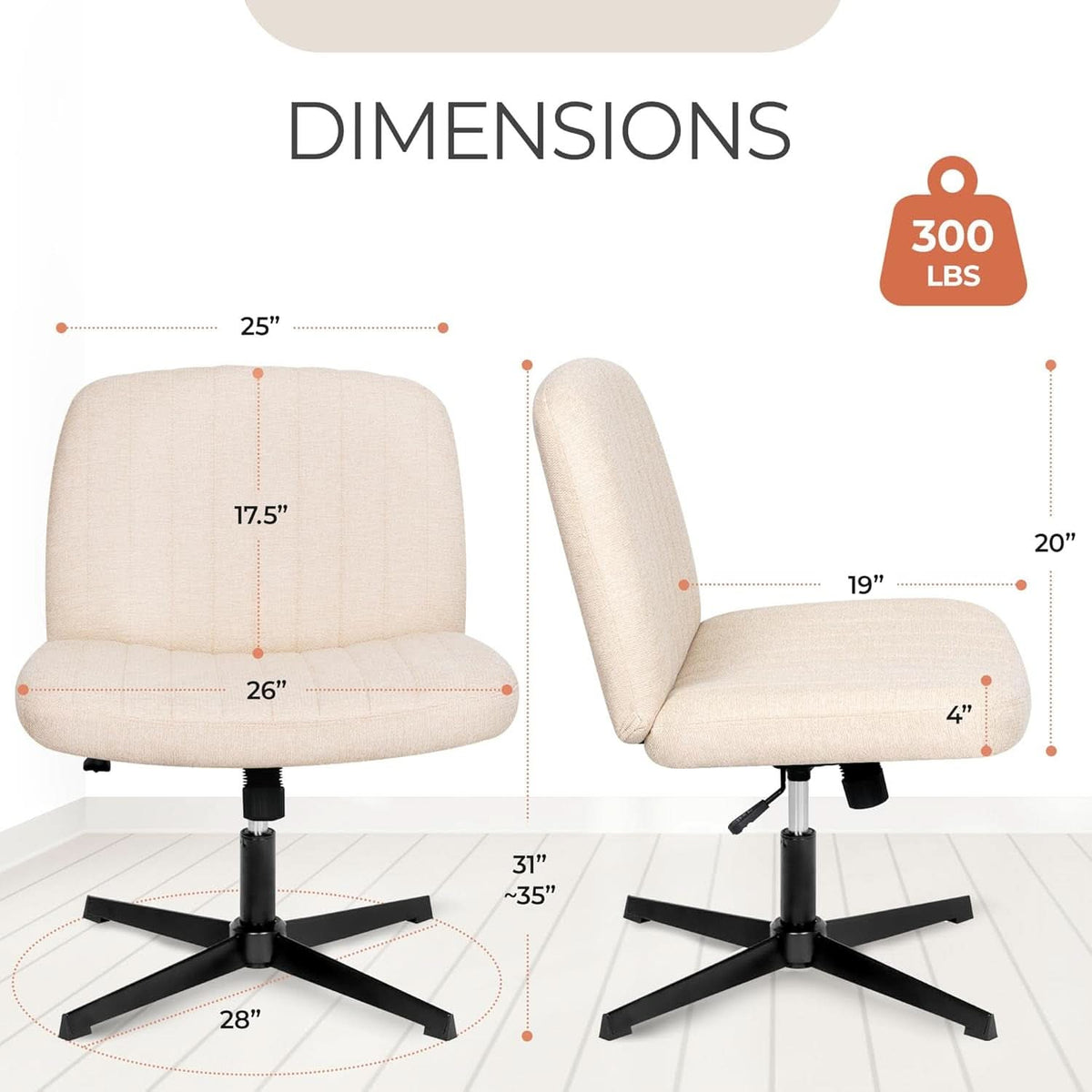 Beige Wide-Seat Adjustable Swivel Office Chair