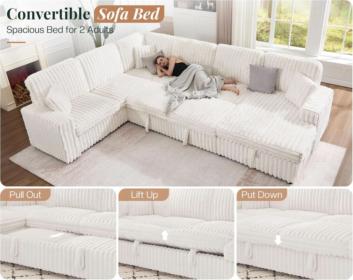 130" Sleeper Sofa with White Faux Fur