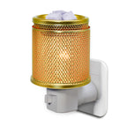 CVHOMEDECO. Wall Plug-in Electric Wax Melt Warmer Punched Double Metal Tart Warmer Decorative Candle Warmer for Scented Candle Wax Melts Tarts and Fragrance Oils Night Light Decor. Gold