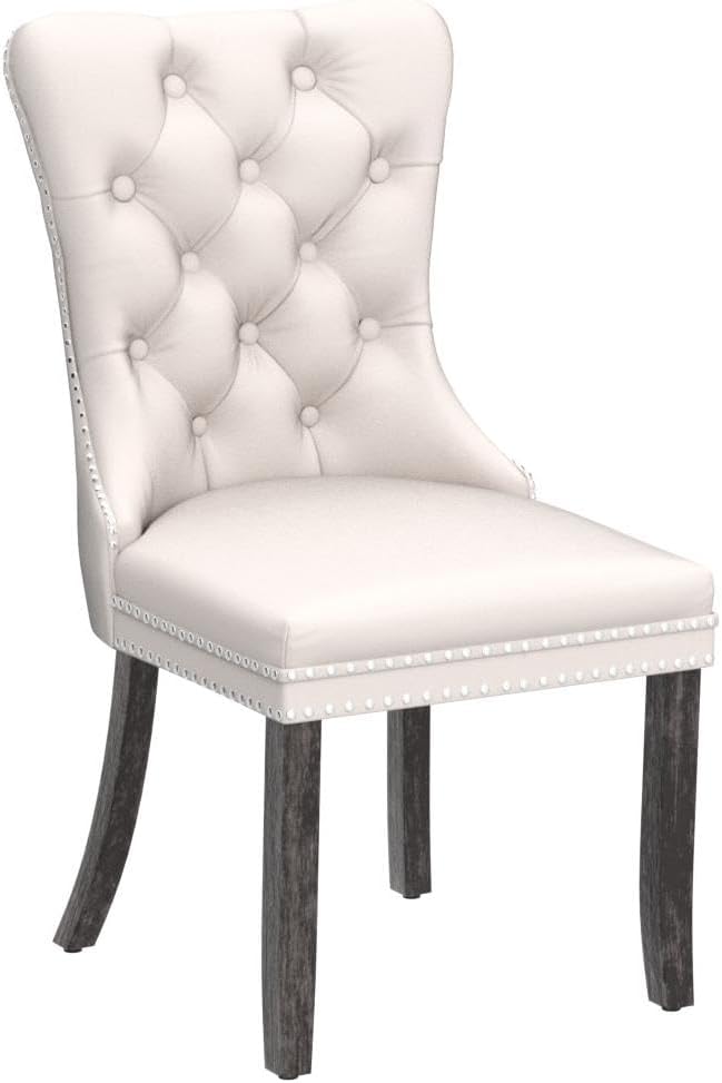 Velvet Dining Chairs Set of 6, Tufted Dining Room Chairs with Button Back, Nailhead Trim, Upholstered Dining Chairs for Kitchen, Bedroom, Restaurant (Beige)-3