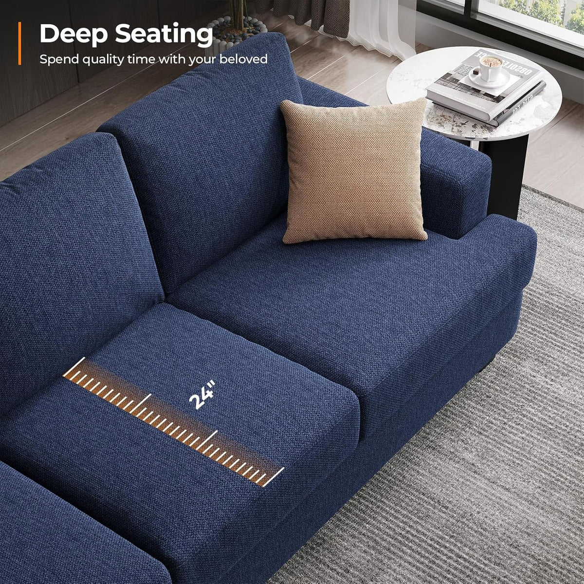 Navy Blue 3-Seater Sofa with Deep Seats