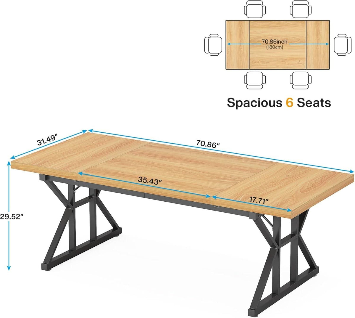 Executive Writing Desk 70.8" — Light Walnut & Black