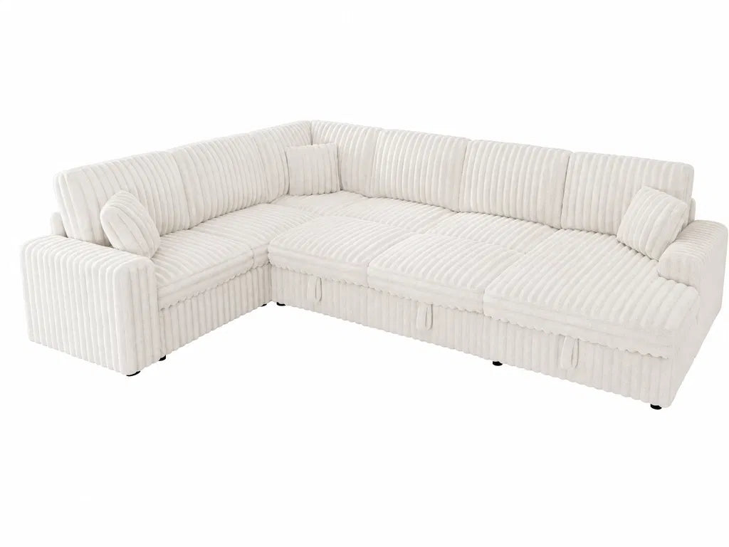 130" Sleeper Sofa with White Faux Fur
