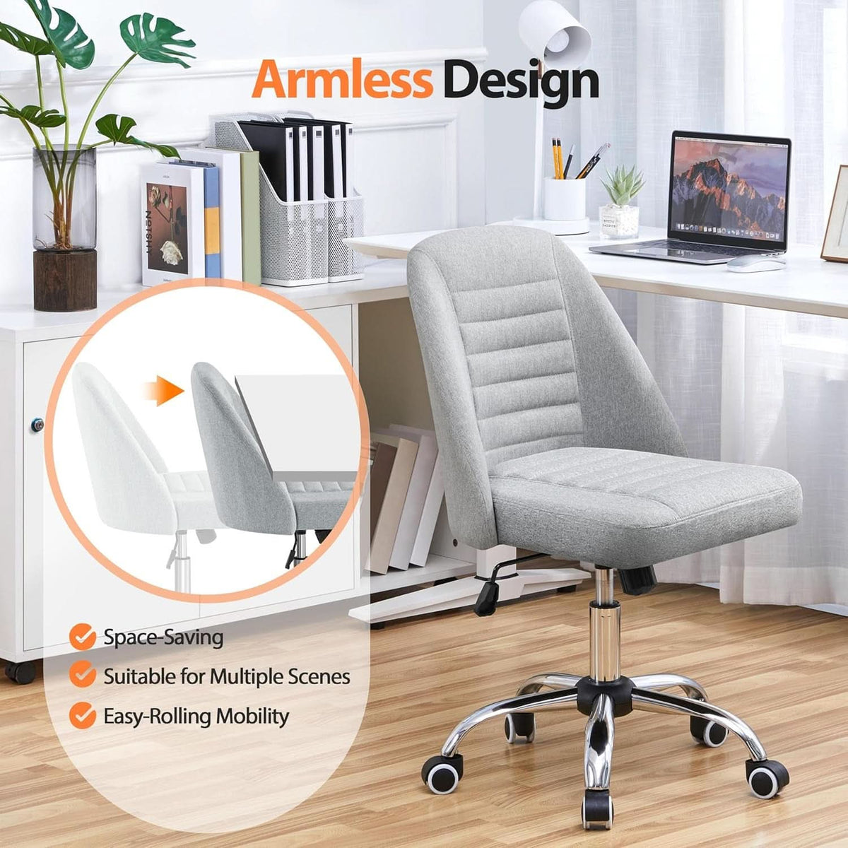 Linen Office Desk Chair with Rolling Wheels