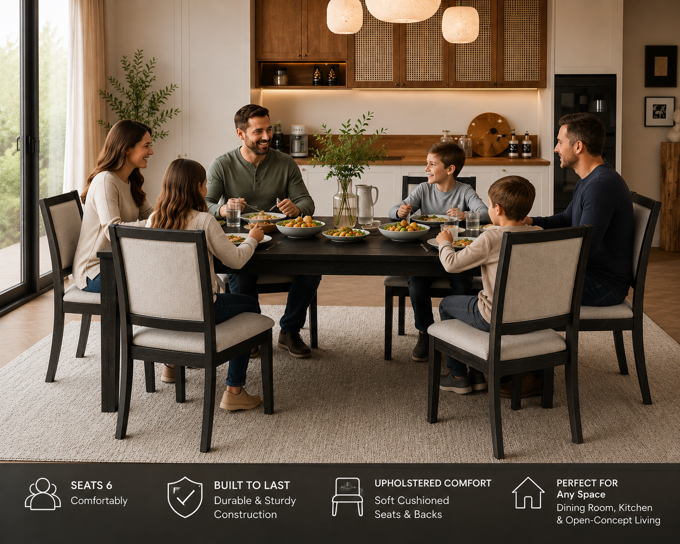 TREXM 7-Piece Dining Set for 6 – Espresso Table with Upholstered Chairs