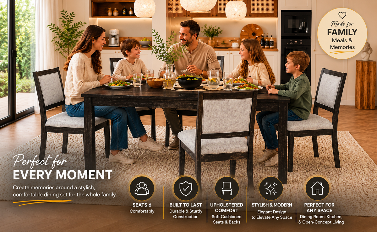 7-Piece Espresso Dining Set with Upholstered Chairs