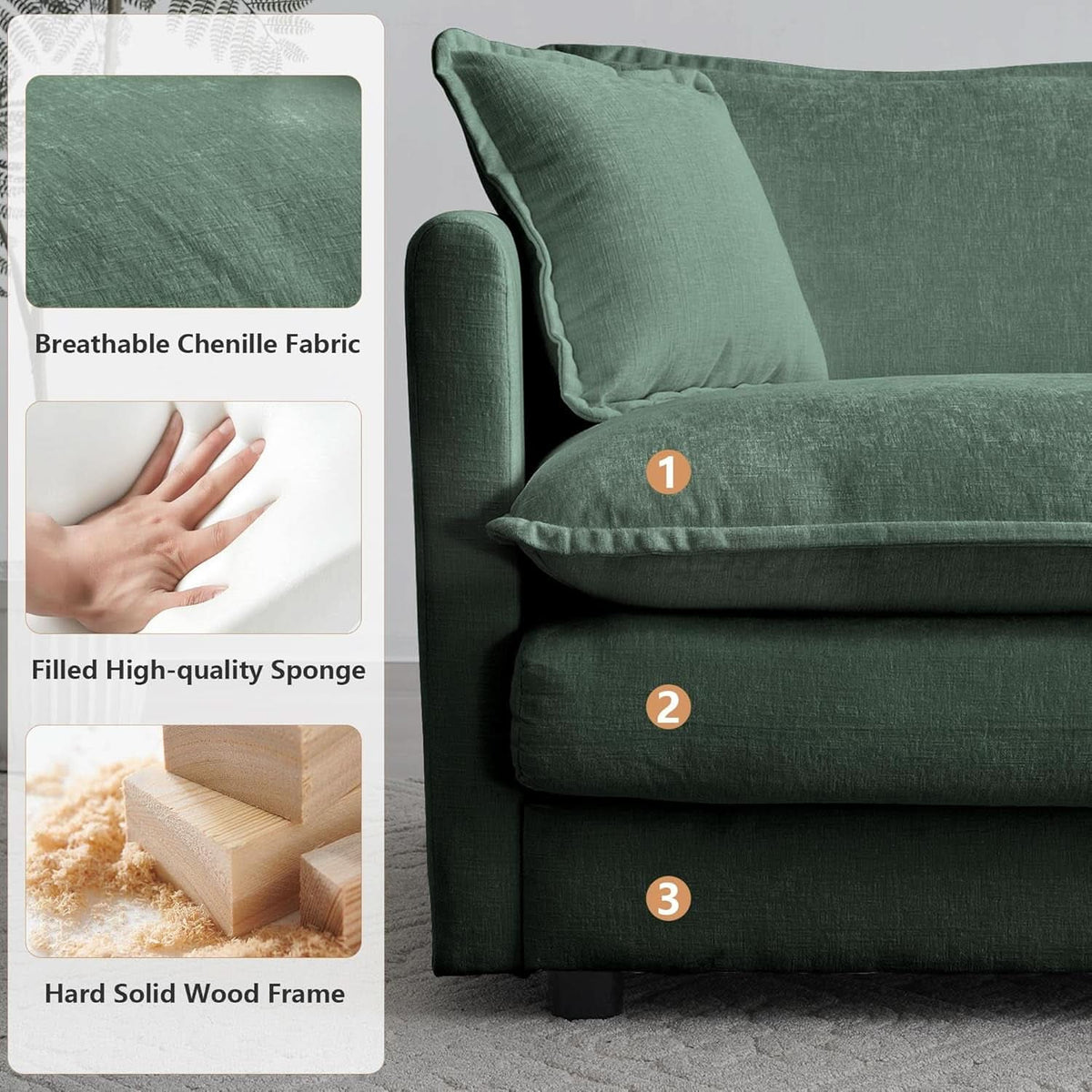 3-Piece Modular Evergreen Chenille Sofa Set