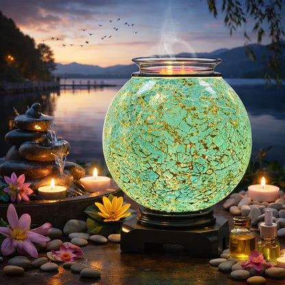Teal Blue Globe Electric Oil Warmer with 3 Brightness Settings