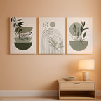Sage Green Boho Framed Wall Art Set of 3, 12x16 Inch