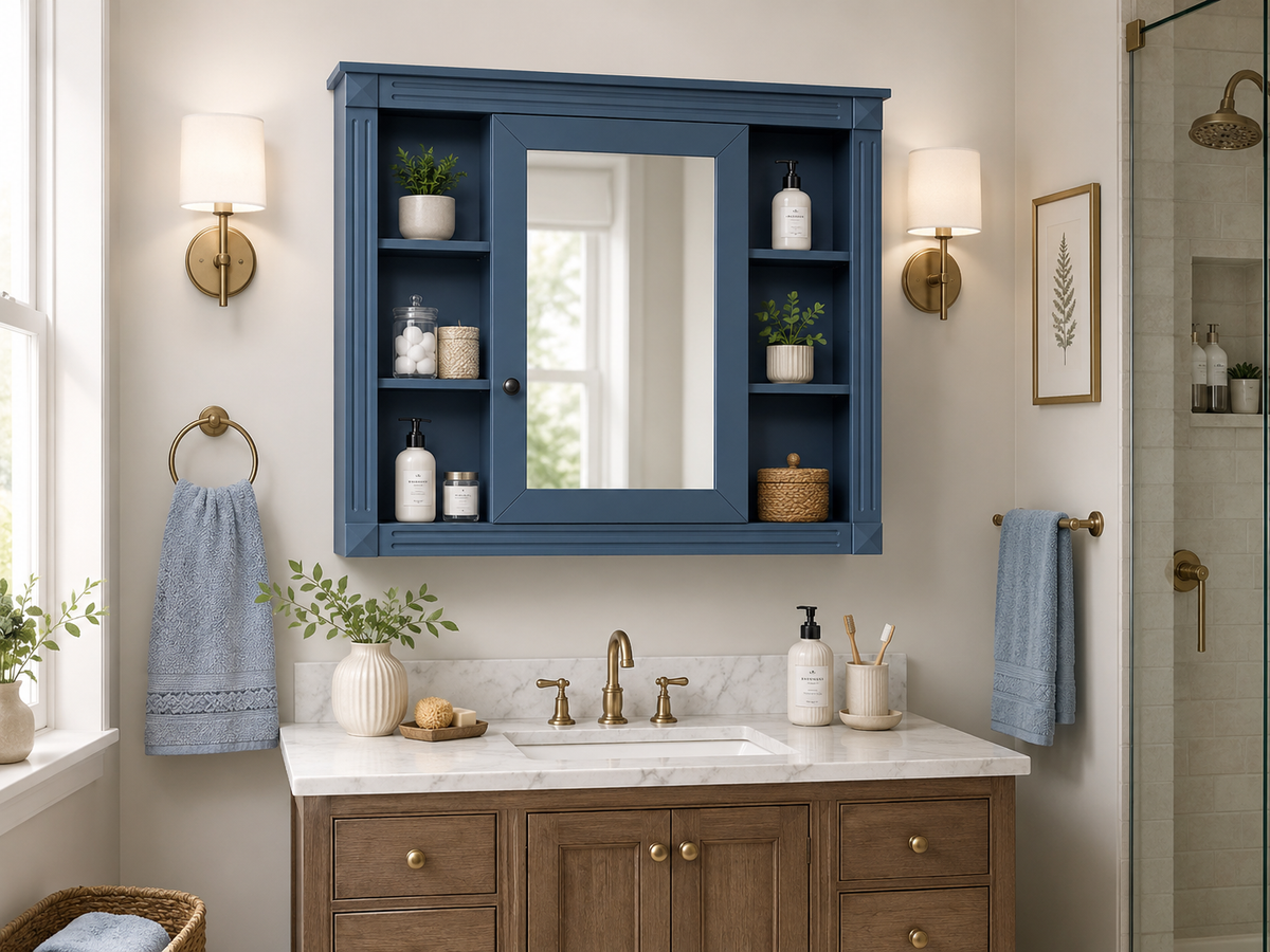 Wall-Mounted Bathroom Mirror Cabinet with Storage – 35"W × 28.7"H