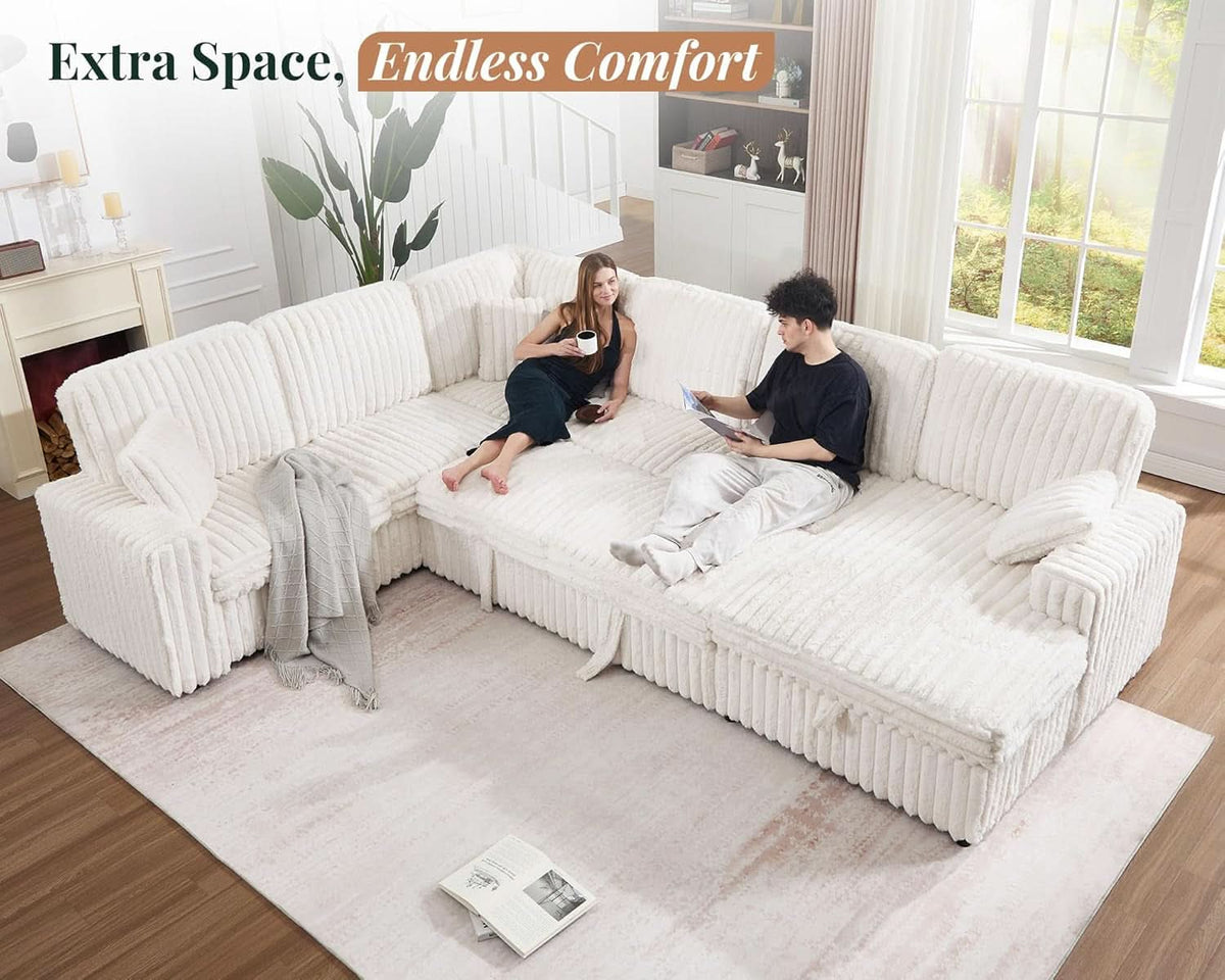 130" Sleeper Sofa with White Faux Fur