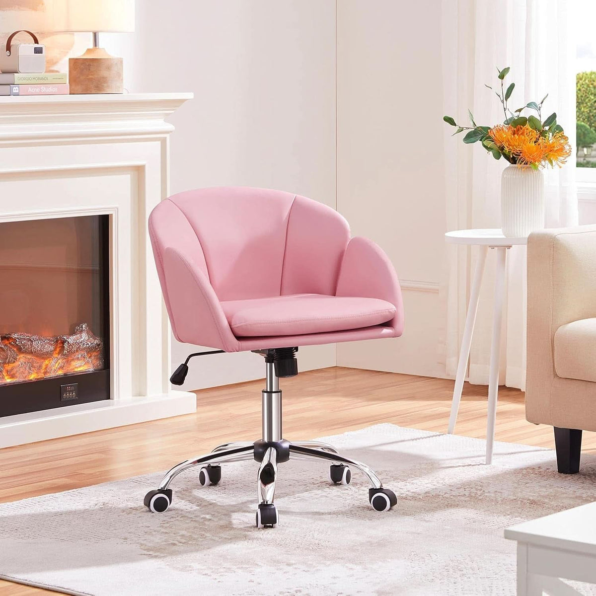 Pink Petal Swivel Desk Chair — Faux Leather