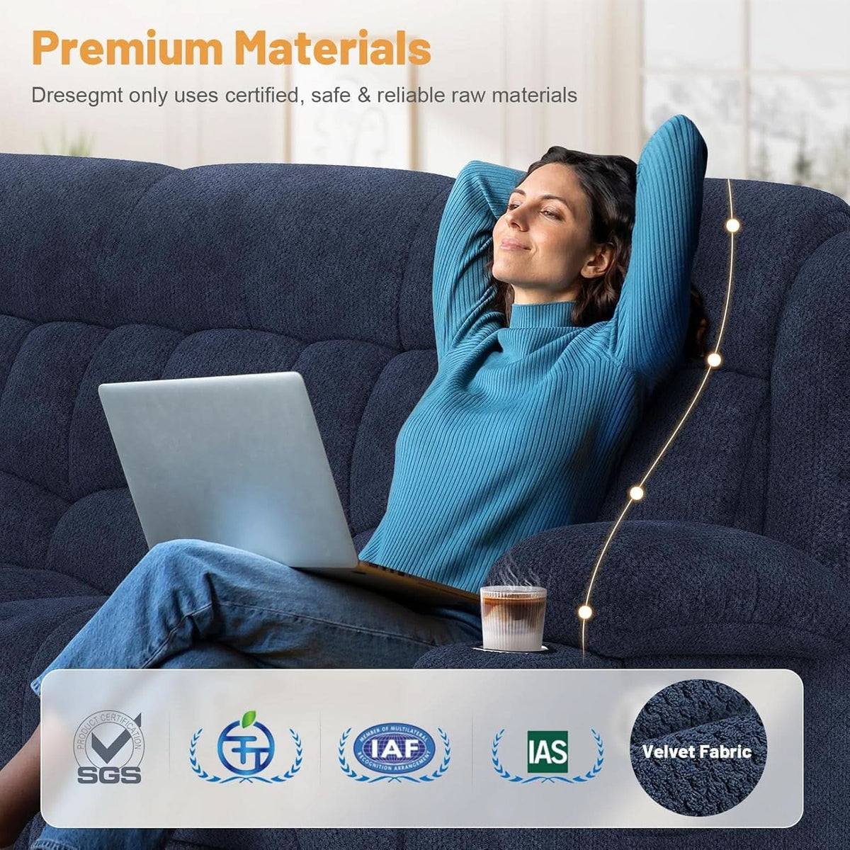 Blue 3-Seat Recliner Sofa with Flip Backrest, USB Ports & Storage