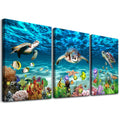 AHUASJART Canvas Wall Art for Living Room family Wall decor for Bedroom Bathroom Wall Decoration blue Ocean Sea Turtle Paintings Modern shark Pictures Artwork office Ready to Hang 12" x 16" 3 Piece