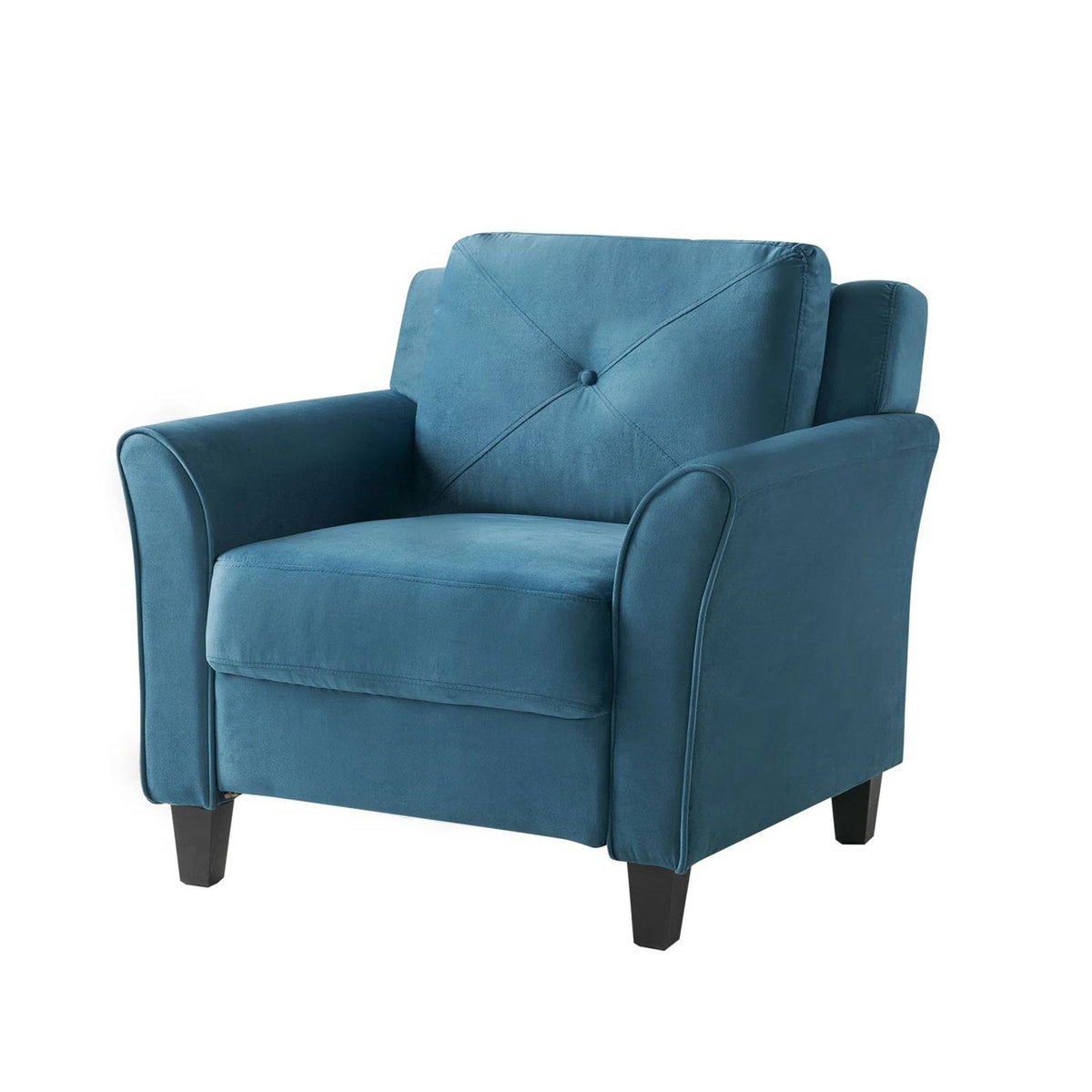Blue Microfiber Flared Arm Armchair with Tufted Back Cushion