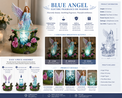 Blue Angel Poly Resin Electric Fragrance Oil Warmer with 3 Brightness Settings
