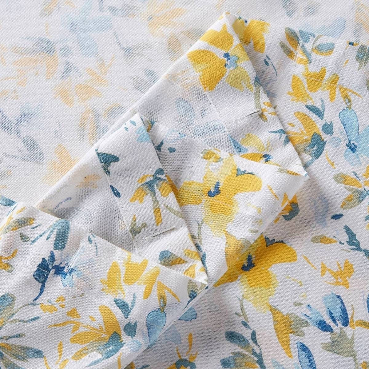 Yellow & Blue Floral Watercolor Shower Curtain – 100% Cotton, 72"W × 72"H