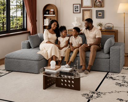 102" Grey Corduroy Cloud Sofa – 4-Seat Deep Seat Modular Couch with Removable Cushions