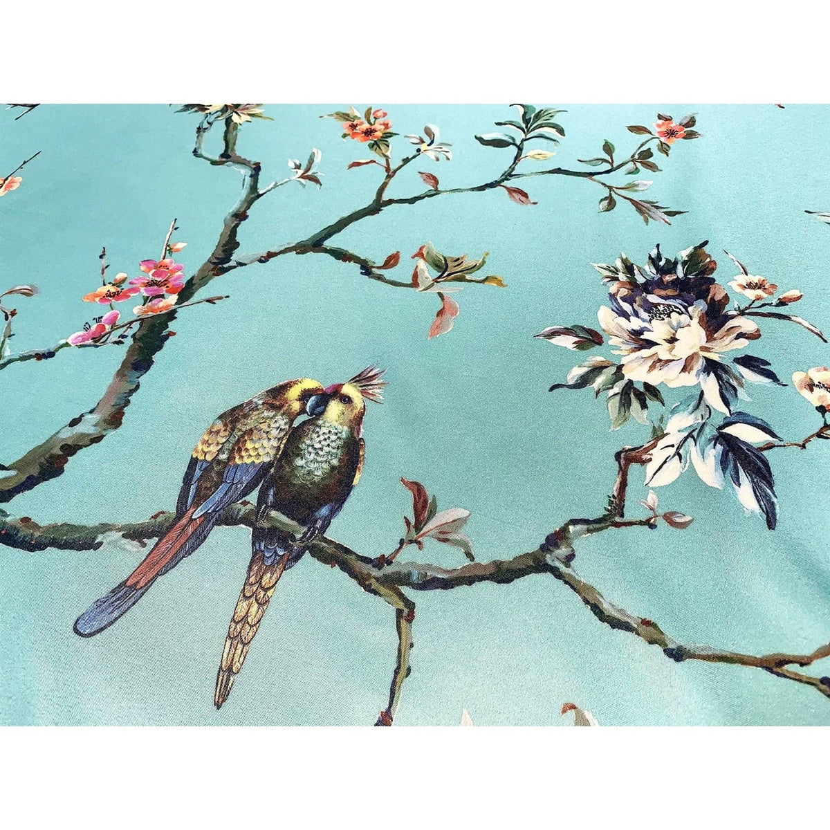 Teal Botanical Bird & Butterfly Shower Curtain – 72"W × 72"H