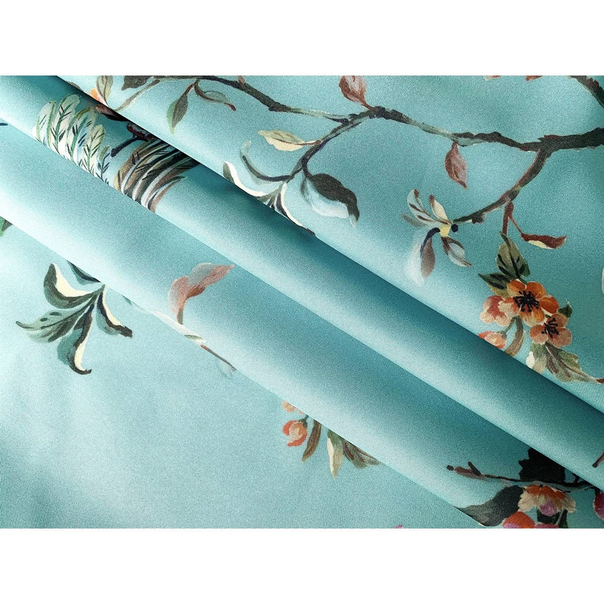 Teal Botanical Bird & Butterfly Shower Curtain – 72"W × 72"H