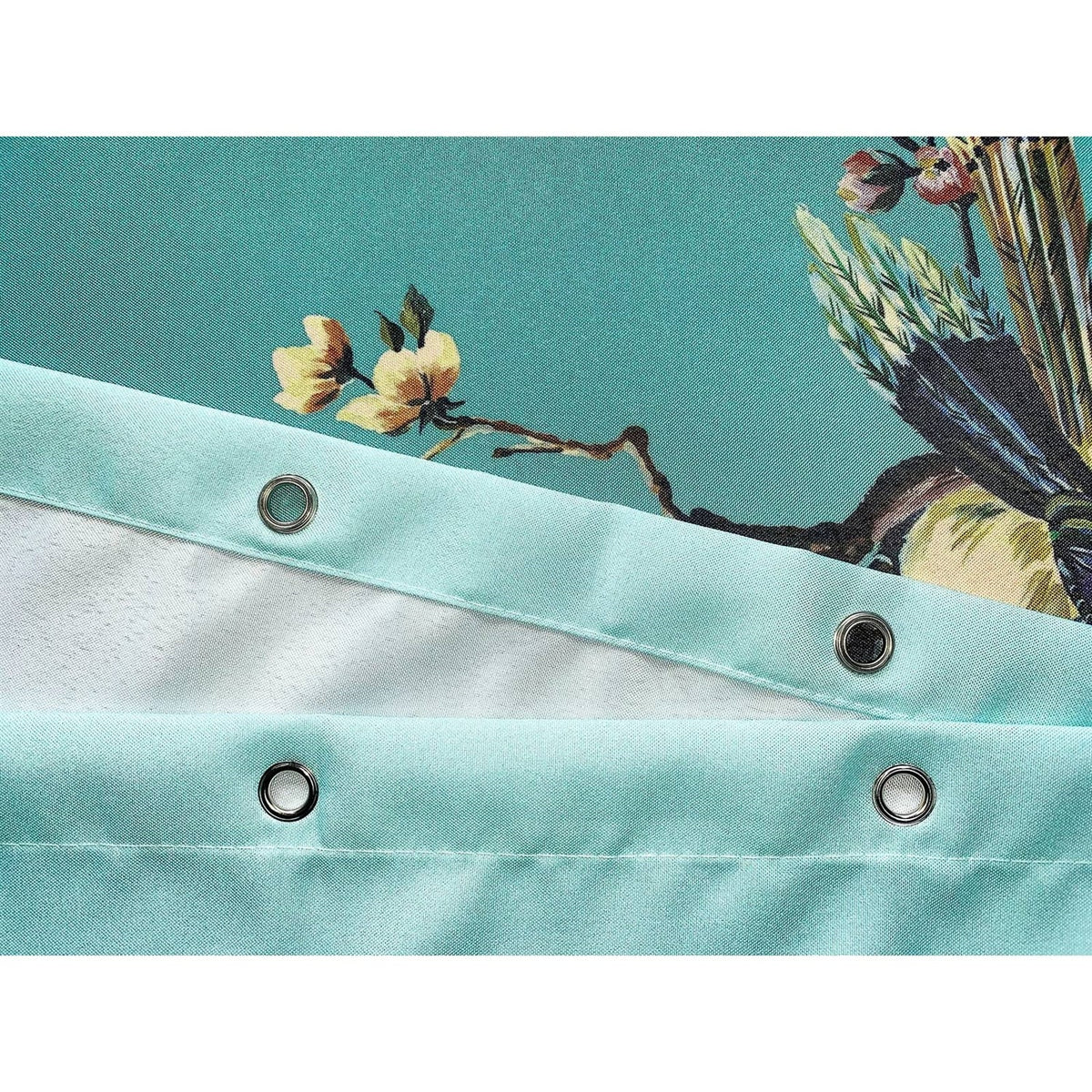 Teal Botanical Bird & Butterfly Shower Curtain – 72"W × 72"H
