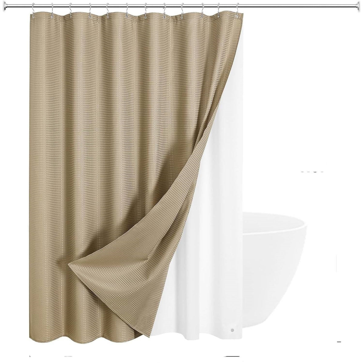 Beige Waffle Texture 3-Piece Shower Curtain Set – 72"W × 72"H