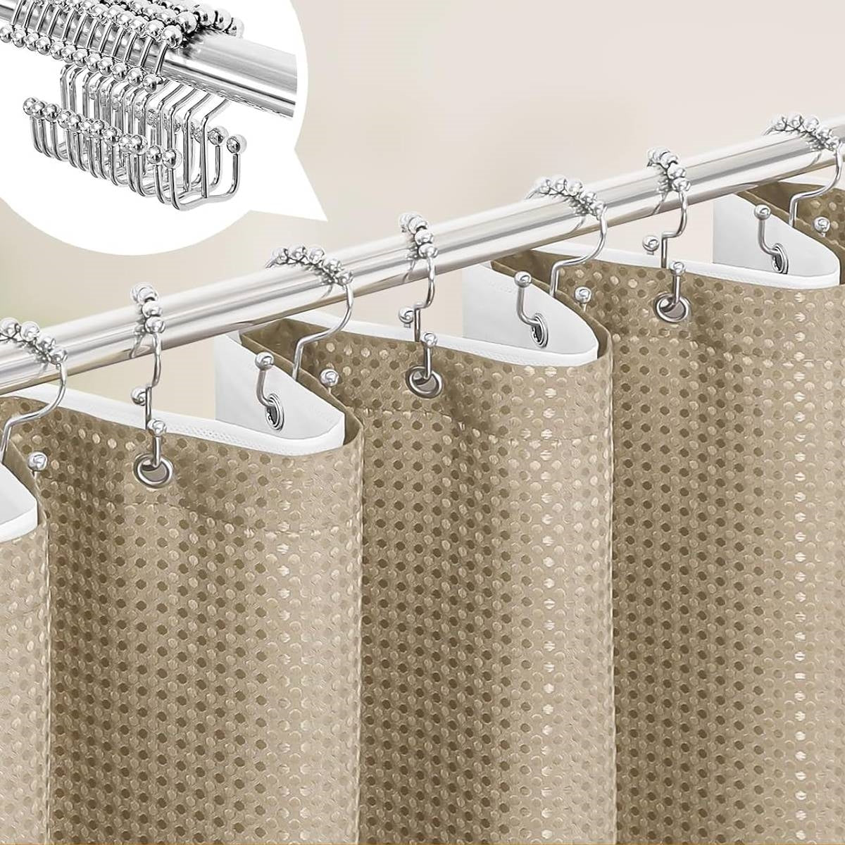 Beige Waffle Texture 3-Piece Shower Curtain Set – 72"W × 72"H