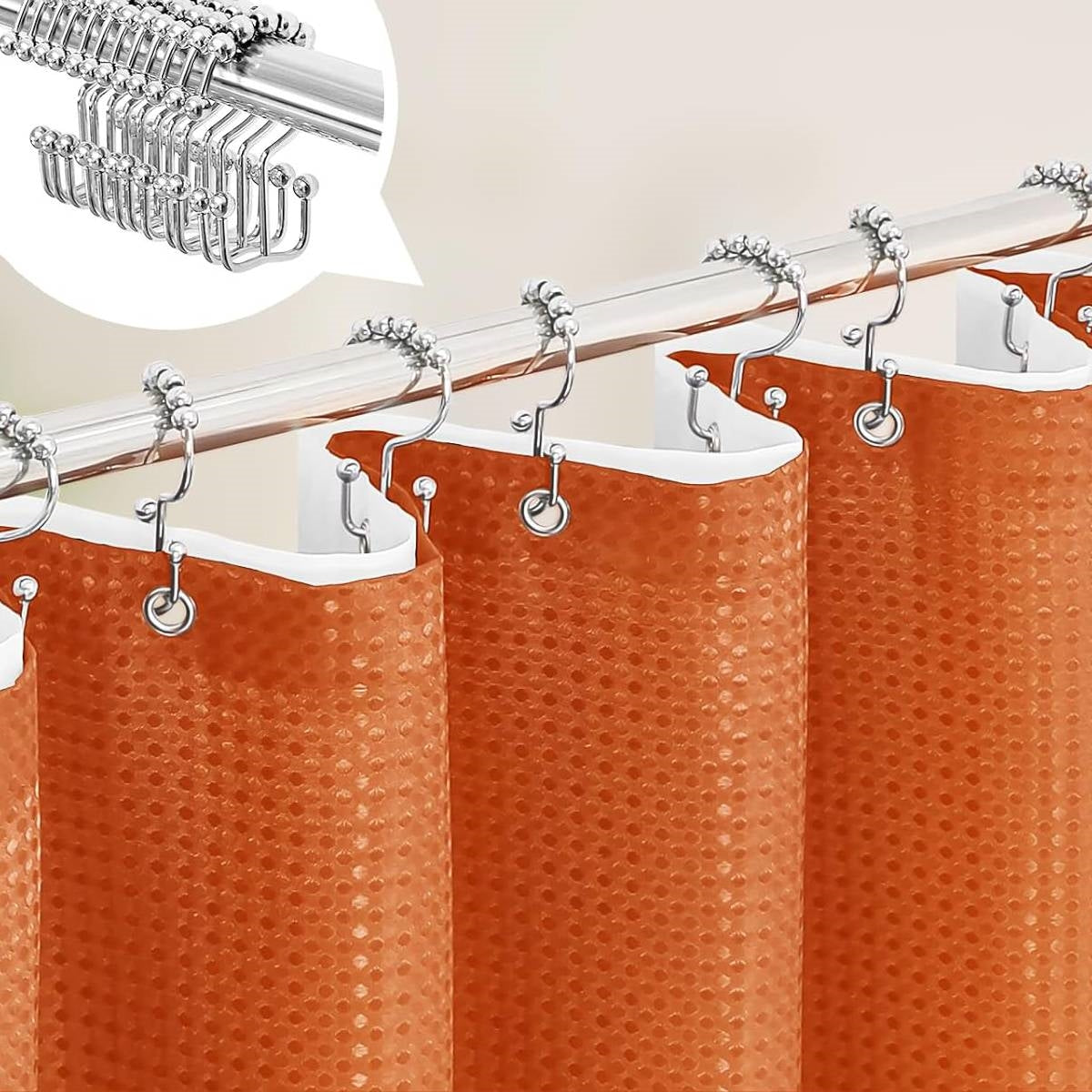 Burnt Orange Waffle Texture 3-Piece Shower Curtain Set – 72"W × 72"H