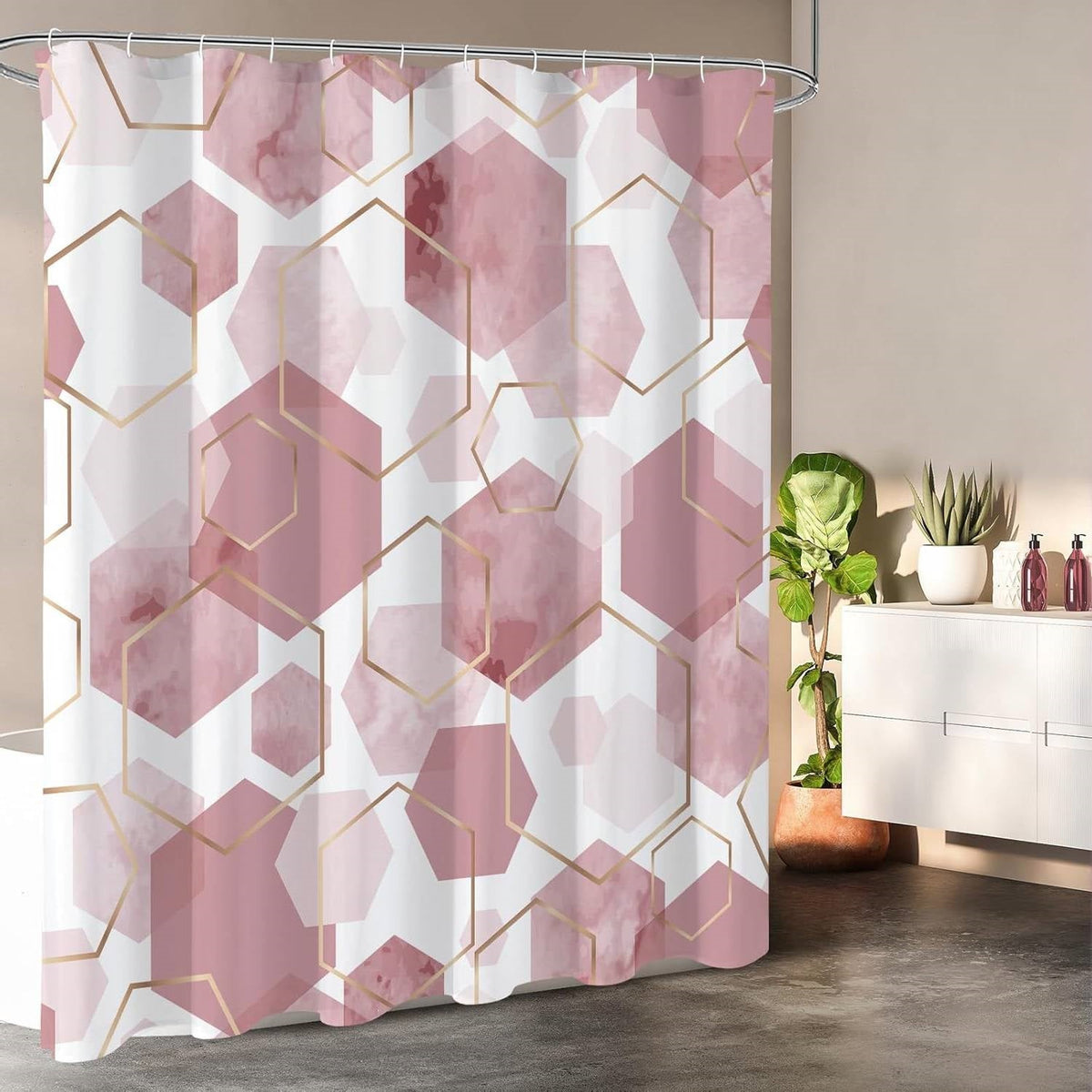72"W x 84"H Abstract Pink Geometric Polyester Shower Curtain-0