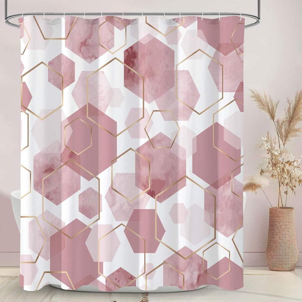 72"W x 84"H Abstract Pink Geometric Polyester Shower Curtain-1