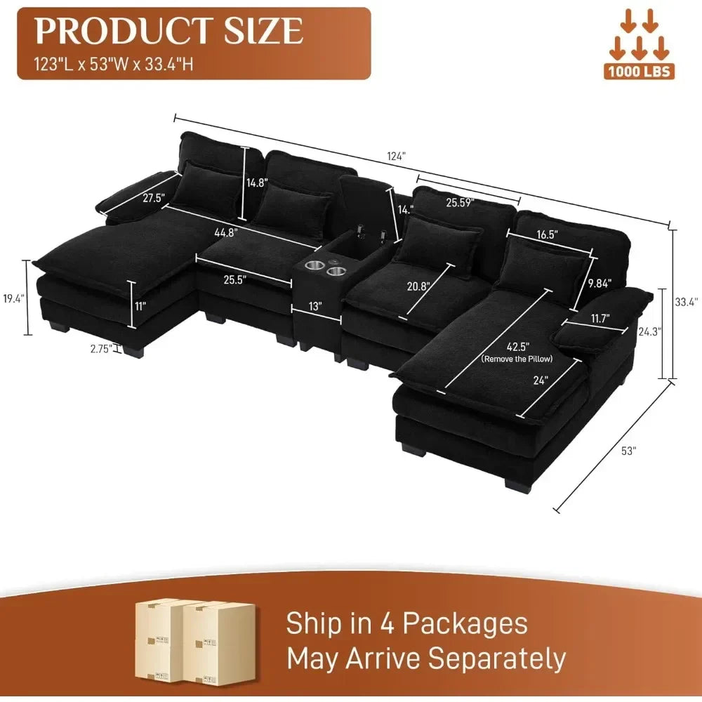 124" U-Shape Cloud Sectional Sofa